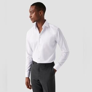 Eton White Signature Twill Men's Button Up Long Sleeve Shirt Size 43